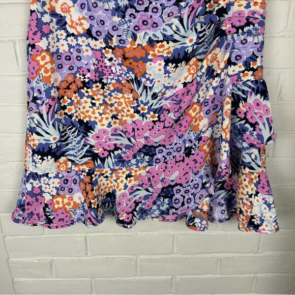 LOFT Multi Color Floral Side Ruffle Skirt Size M - Picture 5 of 7